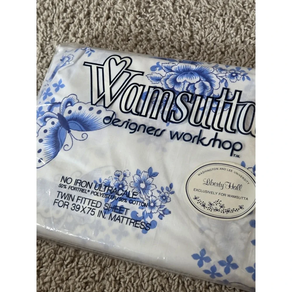 VTG New Dead Stock Wamsutta Ultracale Twin Fitted Sheet Porcelain Butterfly